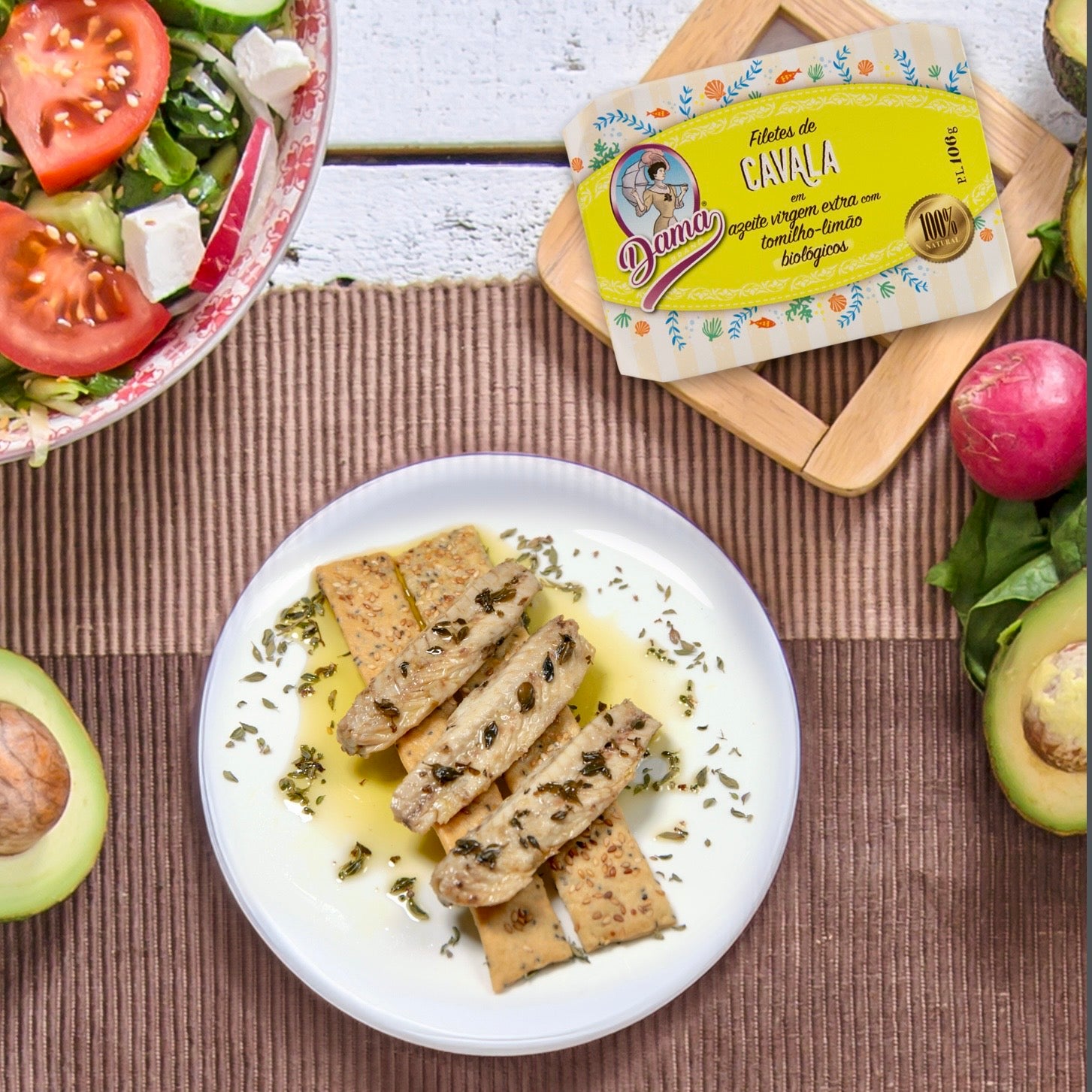 Skumbriju file bioloģiskā pirmā spieduma olīveļļā ar citrusaugļu timiānu (BIO) | Dama